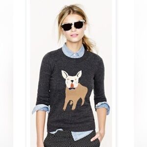 J. Crew Women’s Frenchie French Bulldog Sweater Grey Size Small wool blend